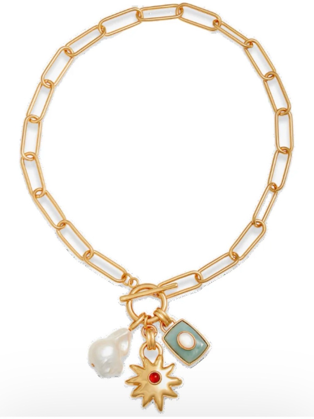 Piper K Gold Chain Necklace With Freshwater Pearl Red Agate Amazonite